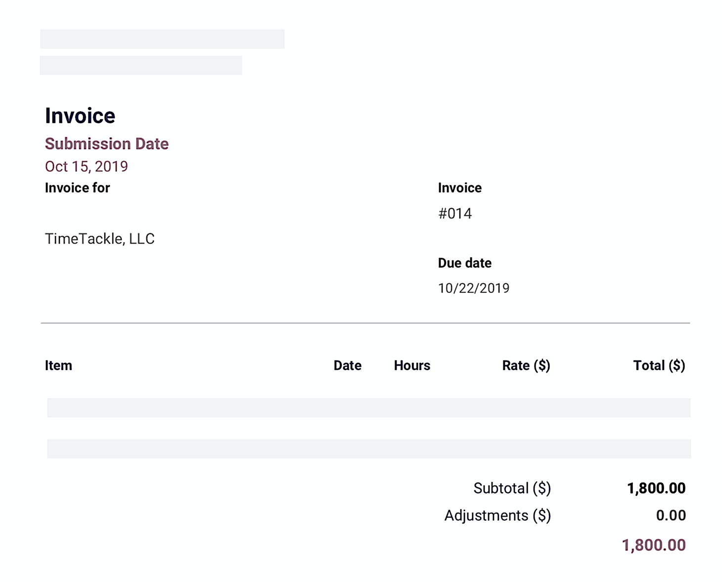 Calendar data to invoice