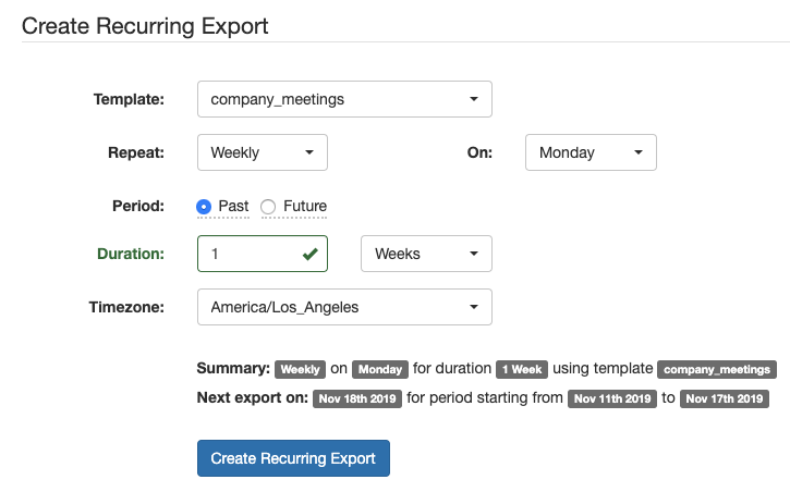 Recurring calendar export