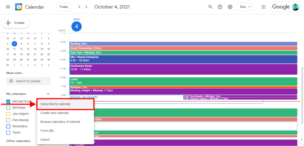 how to merge multiple google calendar, Select the option subscribe to calendar