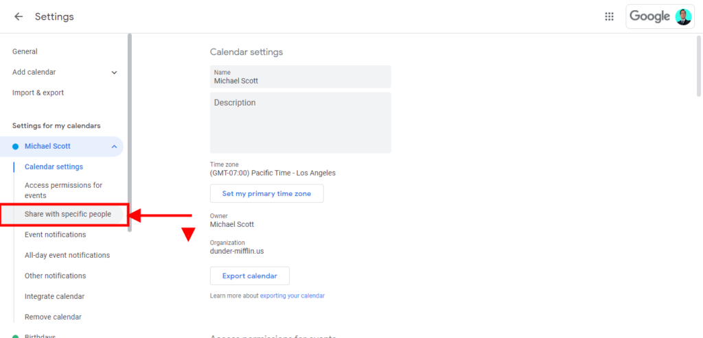 how to merge multiple google calendar, How to share your google calendar; Select “Share with specific people.