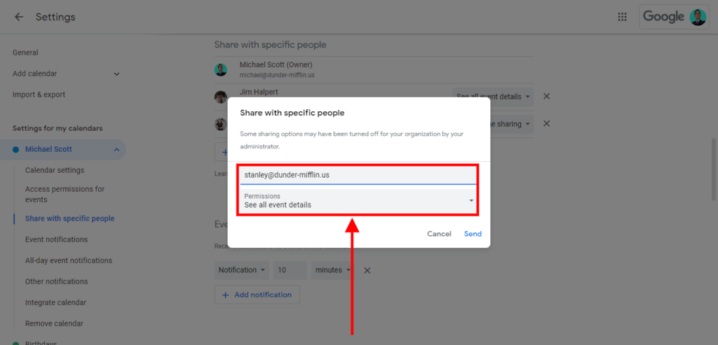 how to merge multiple google calendars, How to share your Google Calendar; Step 4: Select “Add People”, write their email address, and set the permissions.