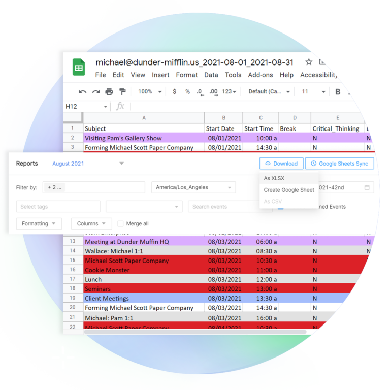 export google calendar to spreadsheets