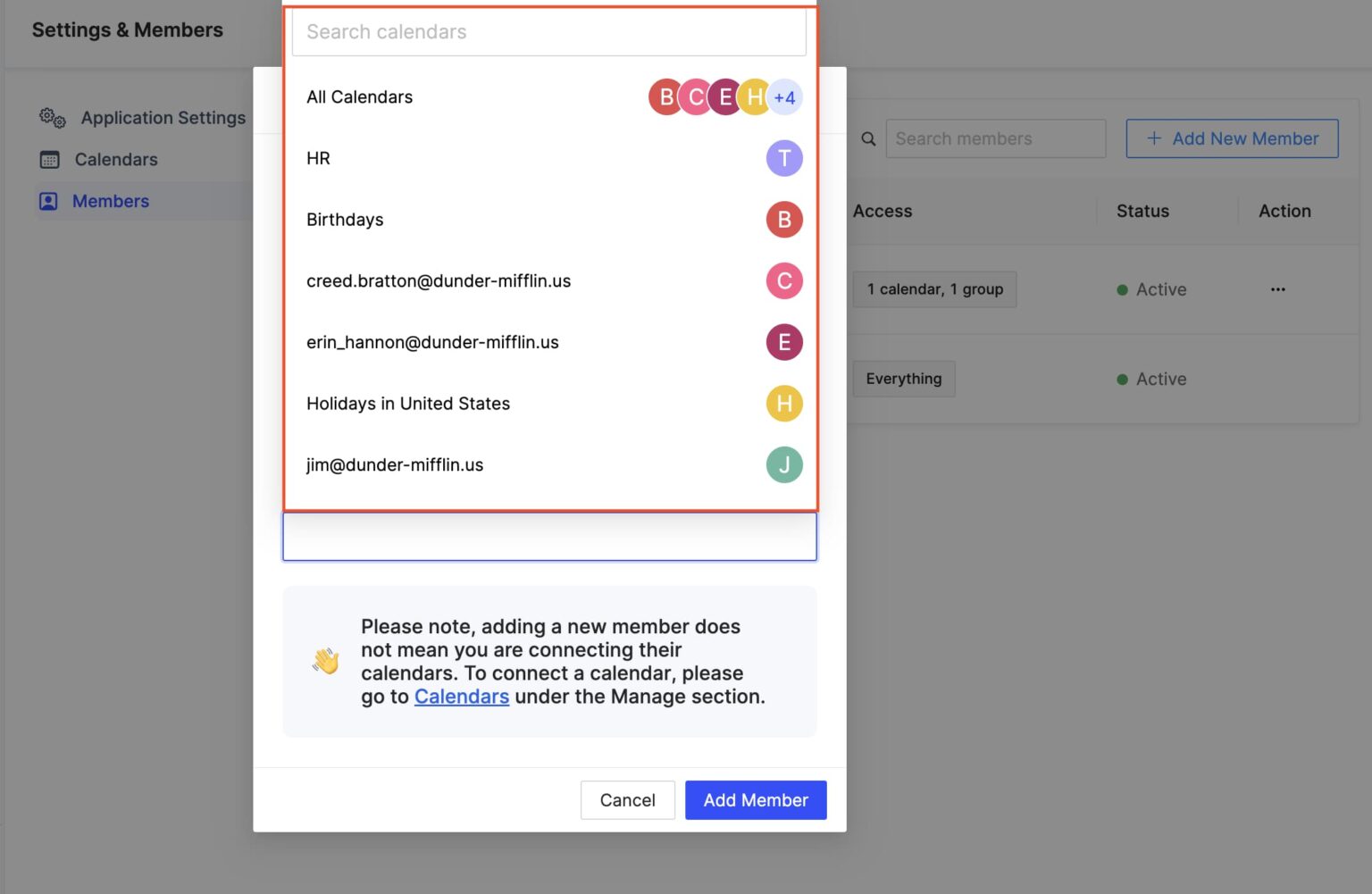 Access-calendar-selection