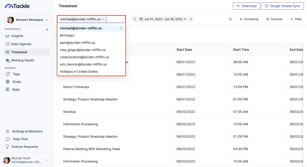 Export Google calendar Tackle