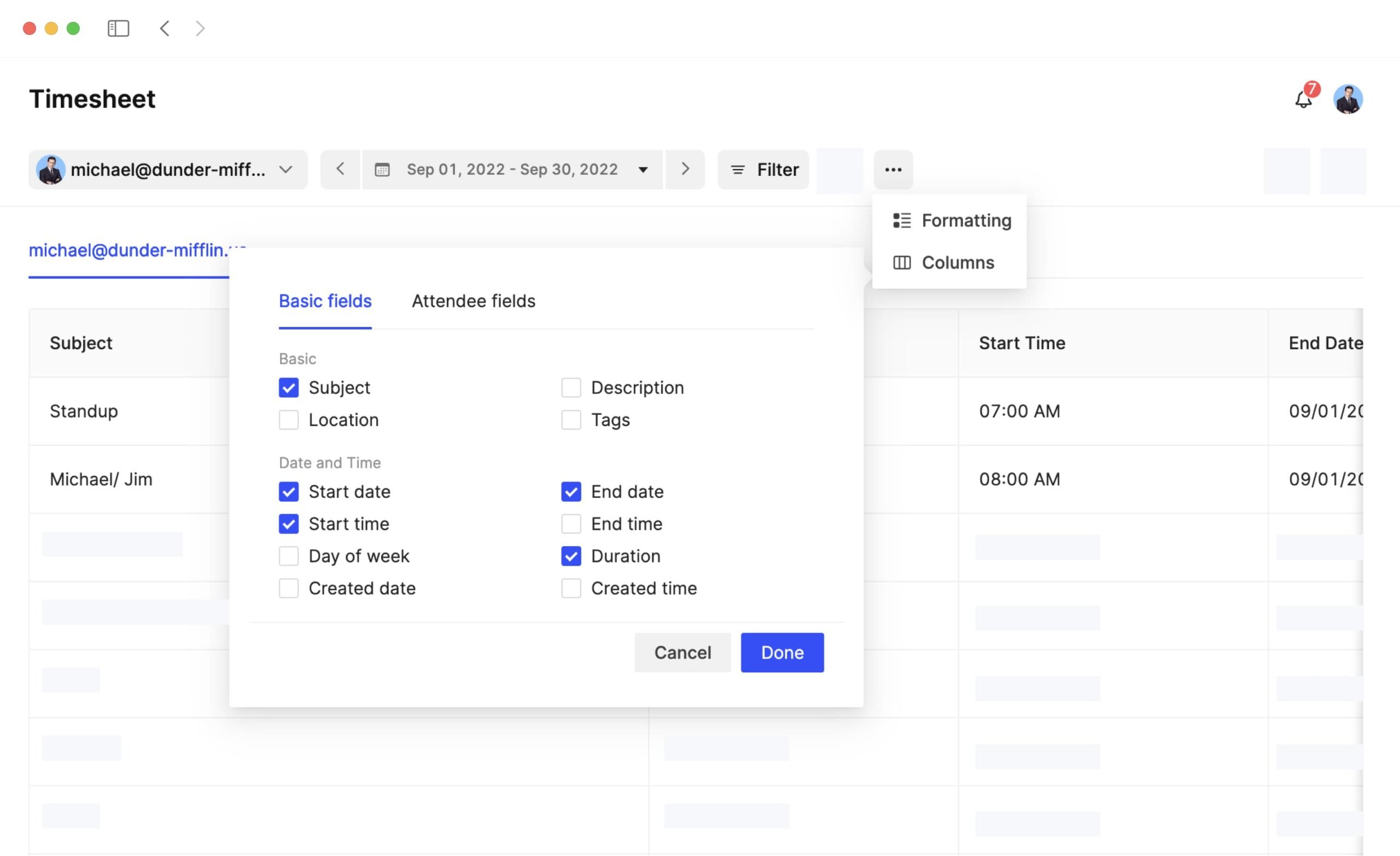 calendar to keep track of work hours