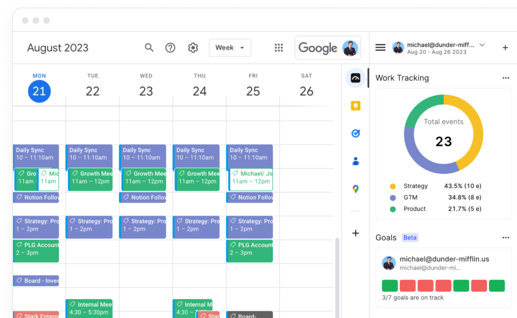 Tackle google calendar time tracking