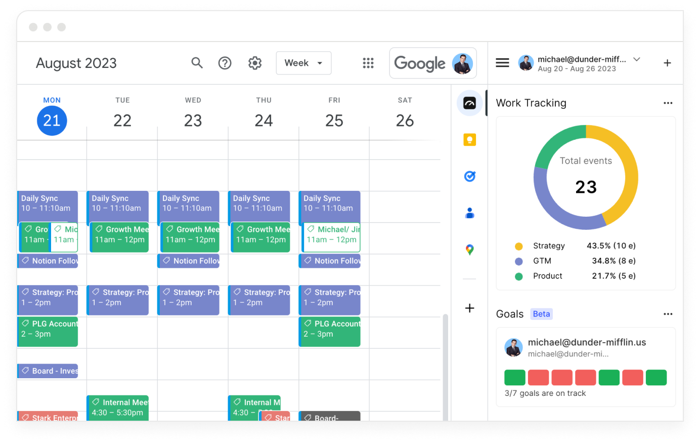 Tackle google calendar time tracking