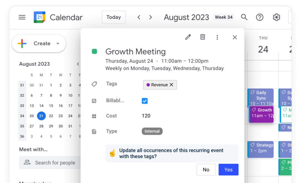 Google calendar to keep track of work hours