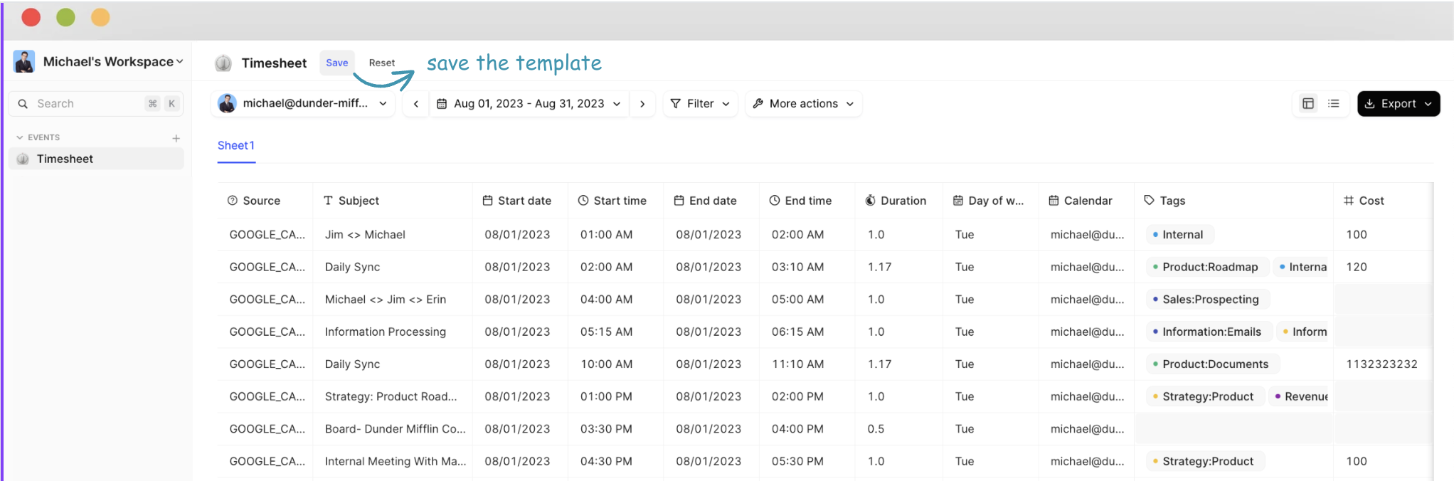 google sheets time sheet