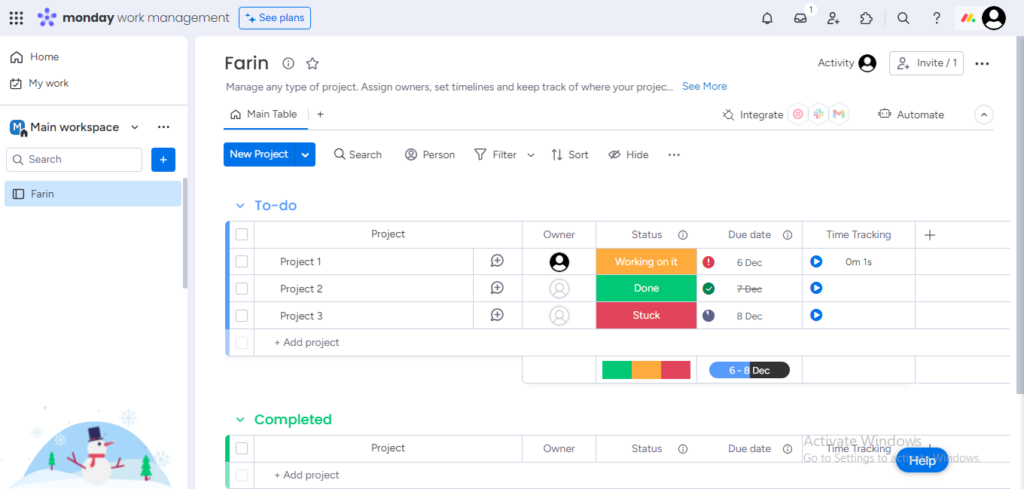 time tracking in monday.com