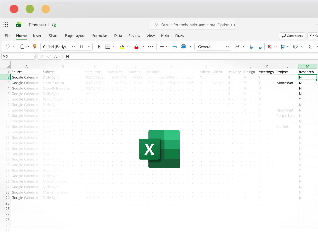 Export calendar to Excel spreadsheet with Tackle