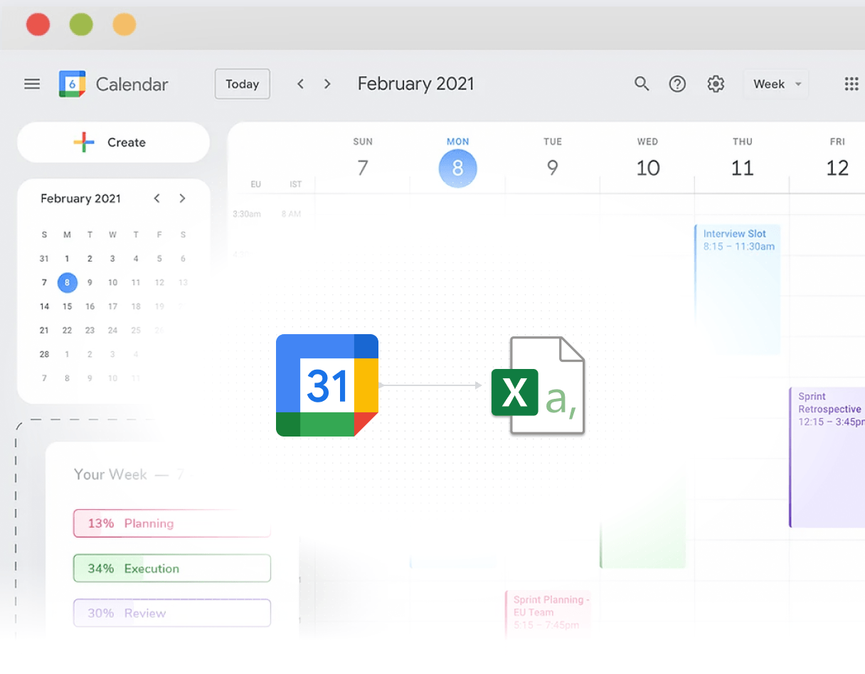 Export Google Calendar to CSV file with Tackle