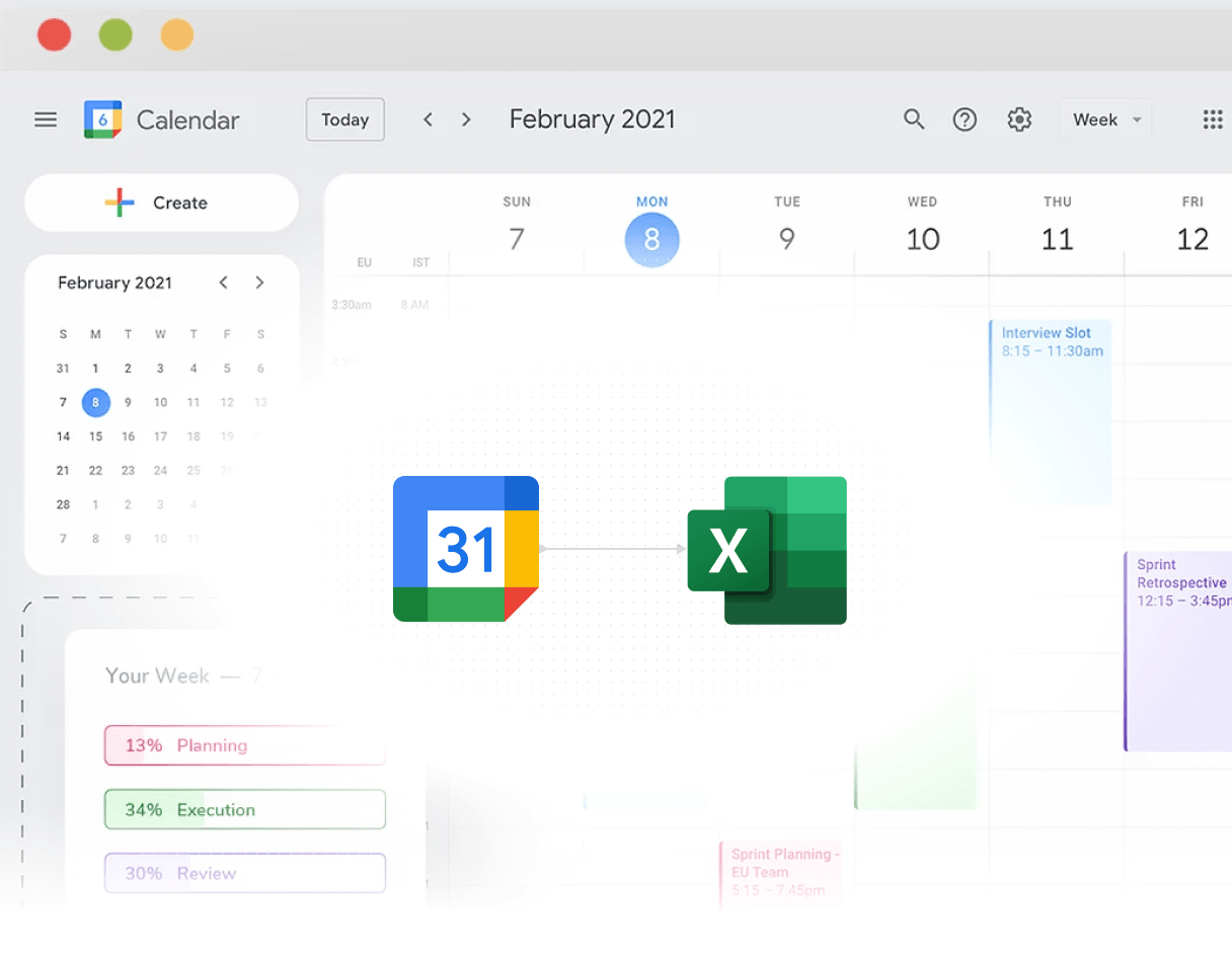 Export Google Calendar to Excel spreadsheet with Tackle