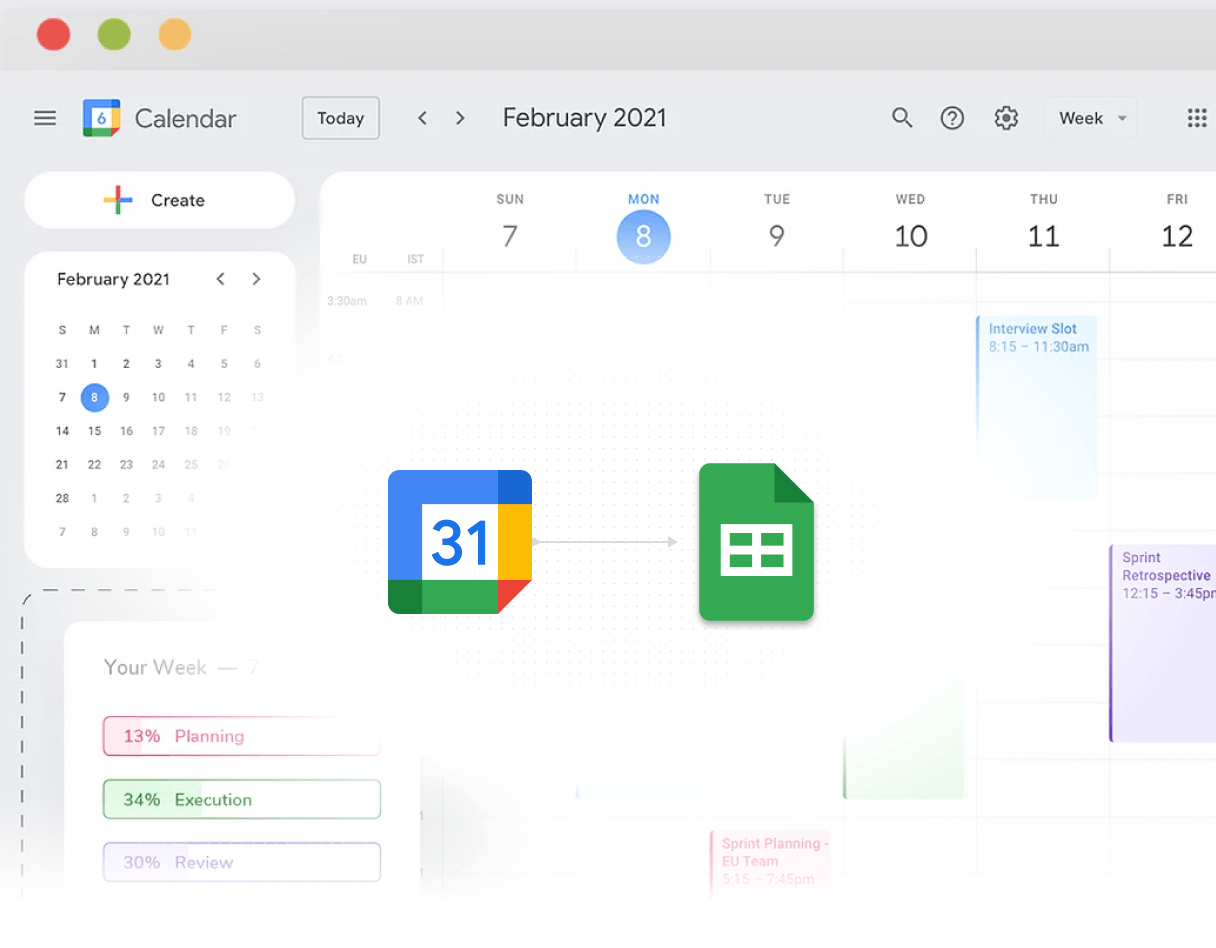 Export Google Calendar to Google Sheets with Tackle