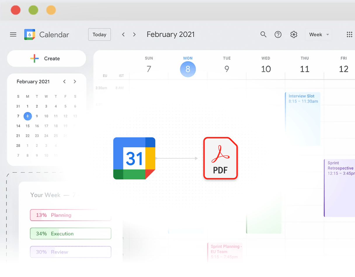 Export Google Calendar to PDF format using Tackle