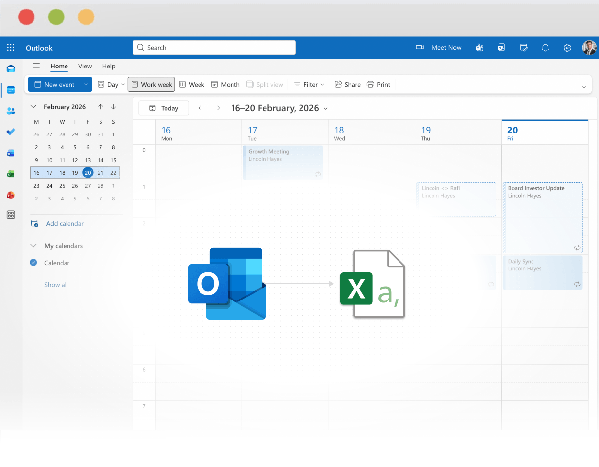 Export Outlook Calendar to CSV file format using Tackle