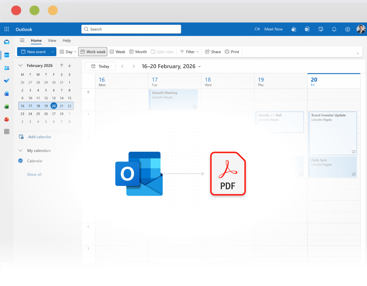 Export Outlook Calendar to PDF format using Tackle