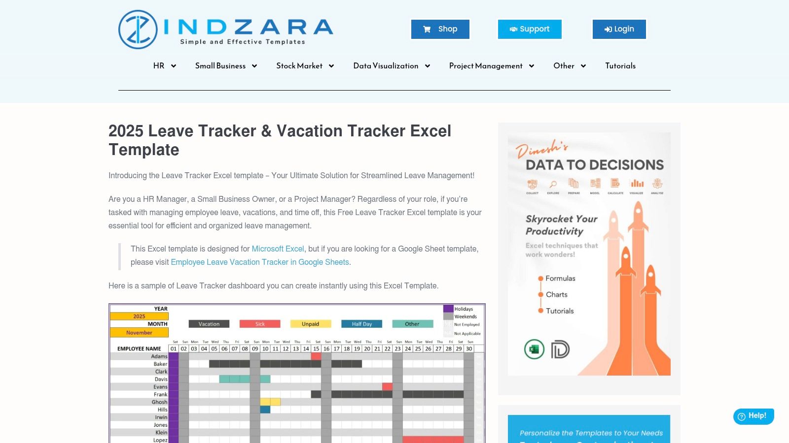 Indzara – Employee Leave (Vacation) Tracker (Excel) with Attendance Report