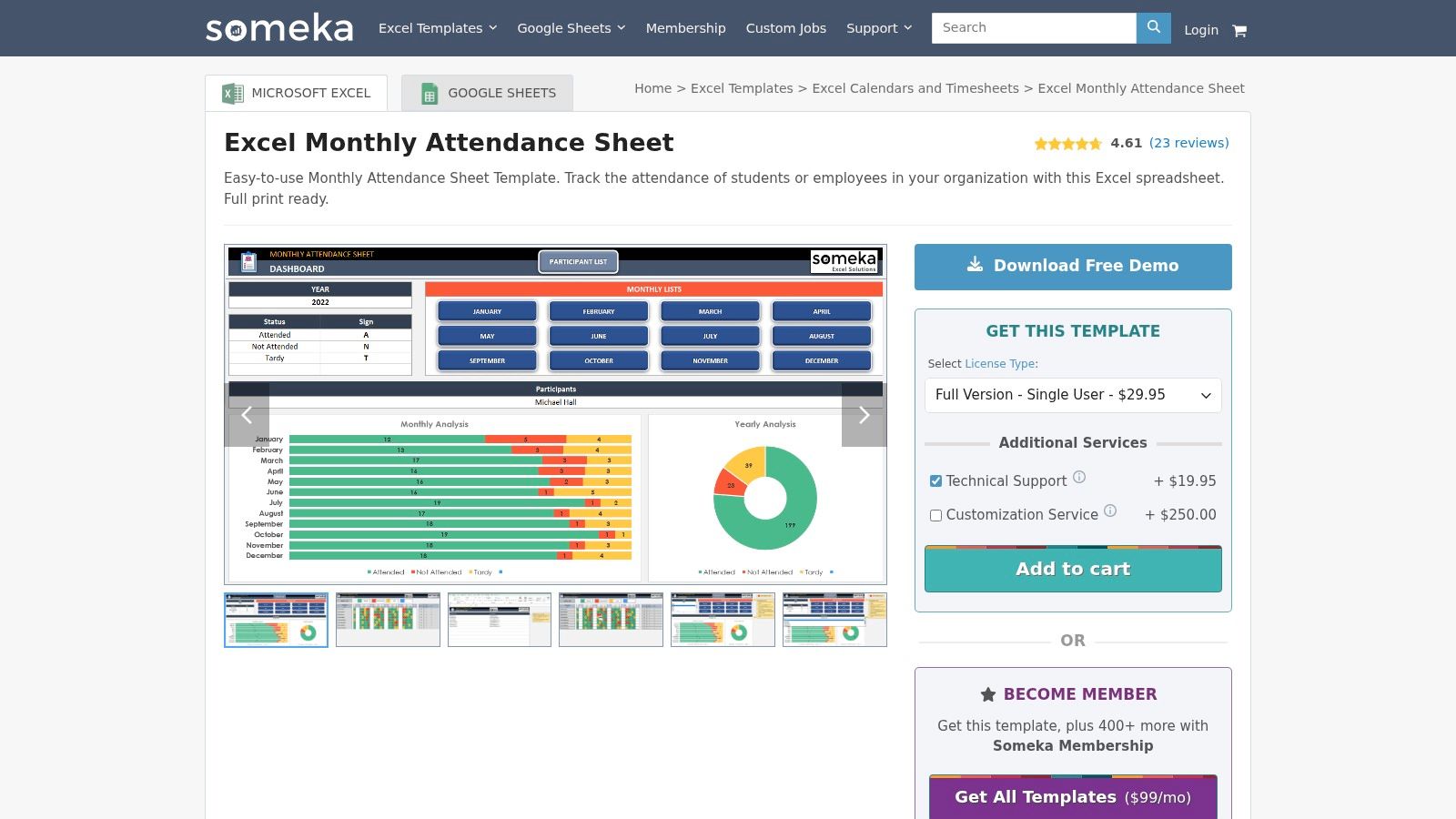 Someka – Monthly Attendance Sheet Excel Template