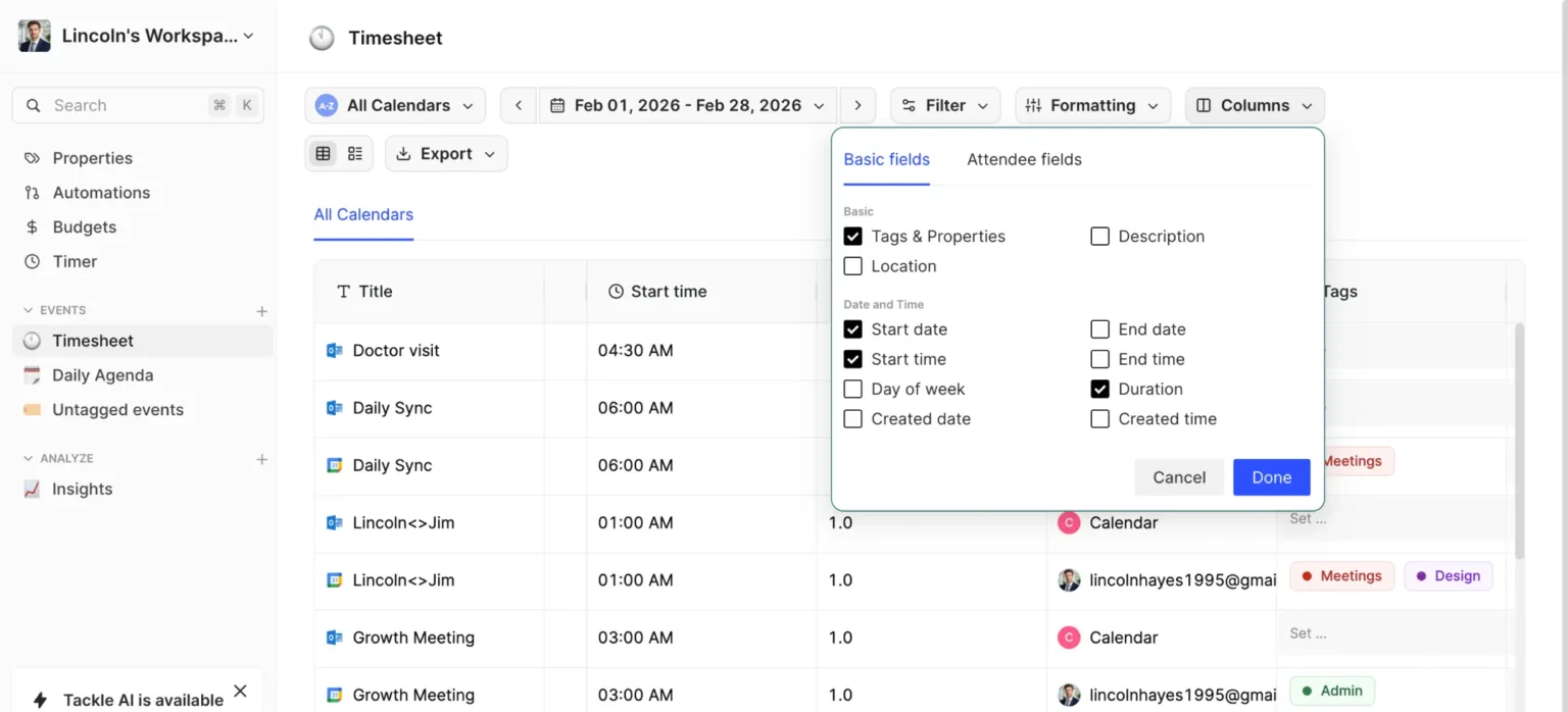 Outlook Calendar Time Tracking - Tackle