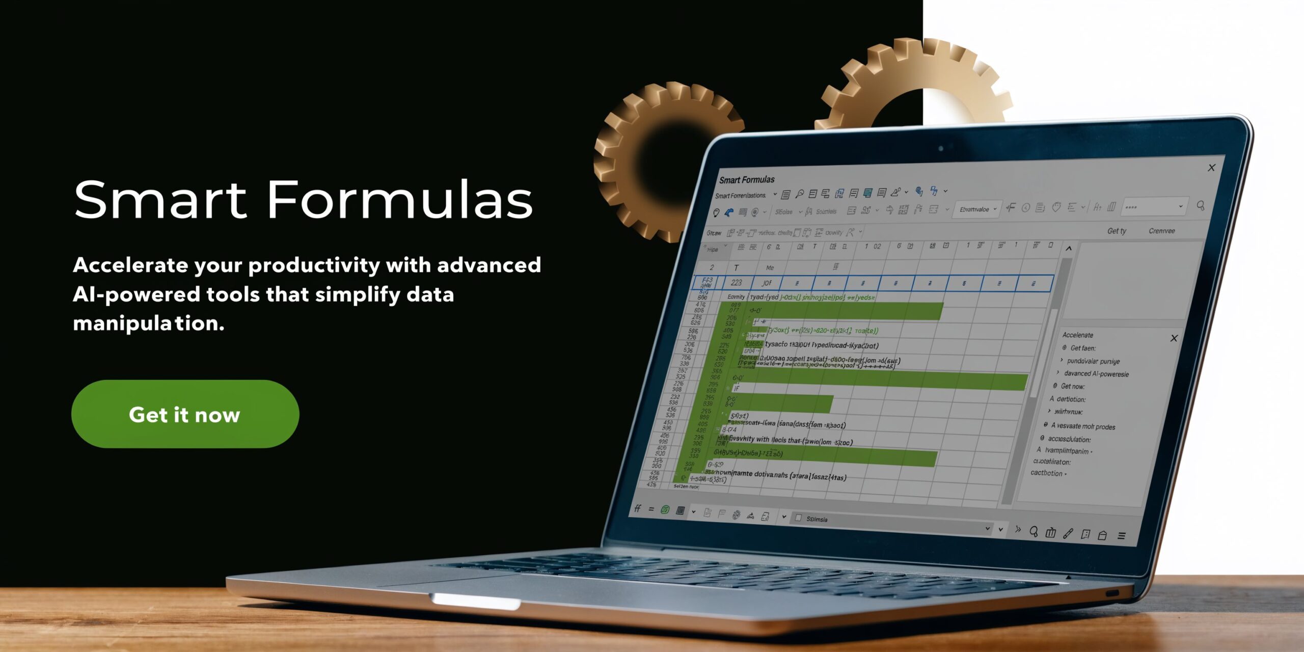 A laptop screen displaying an AI-powered spreadsheet application used for data manipulation and advanced formula calculations.
