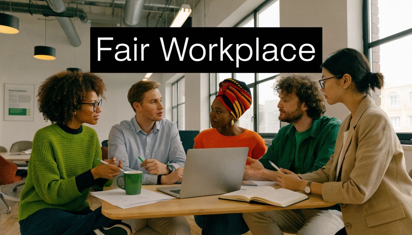 A diverse group of professional colleagues collaborating during a team meeting in a modern office environment.