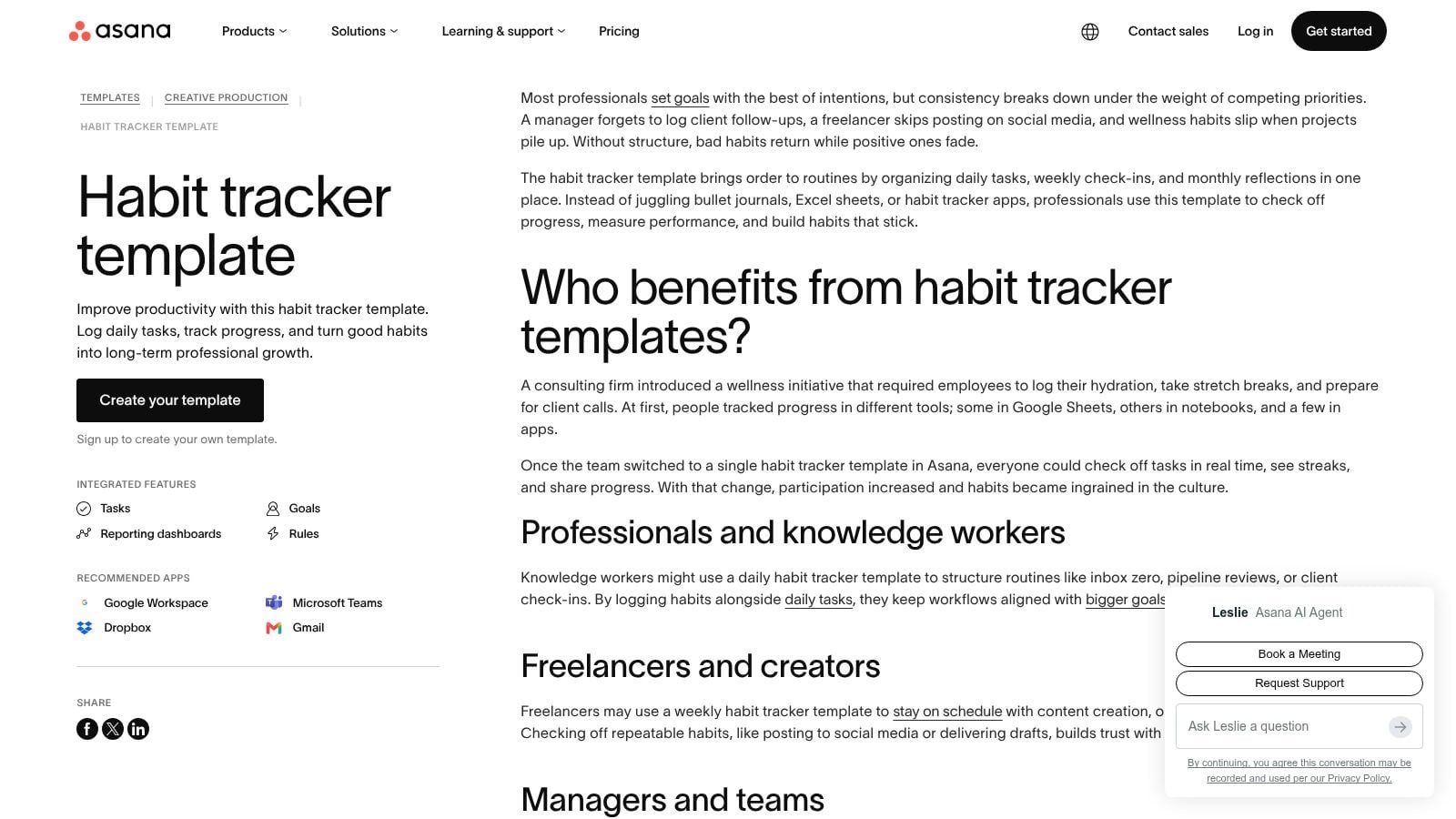 Asana – Habit Tracker Template