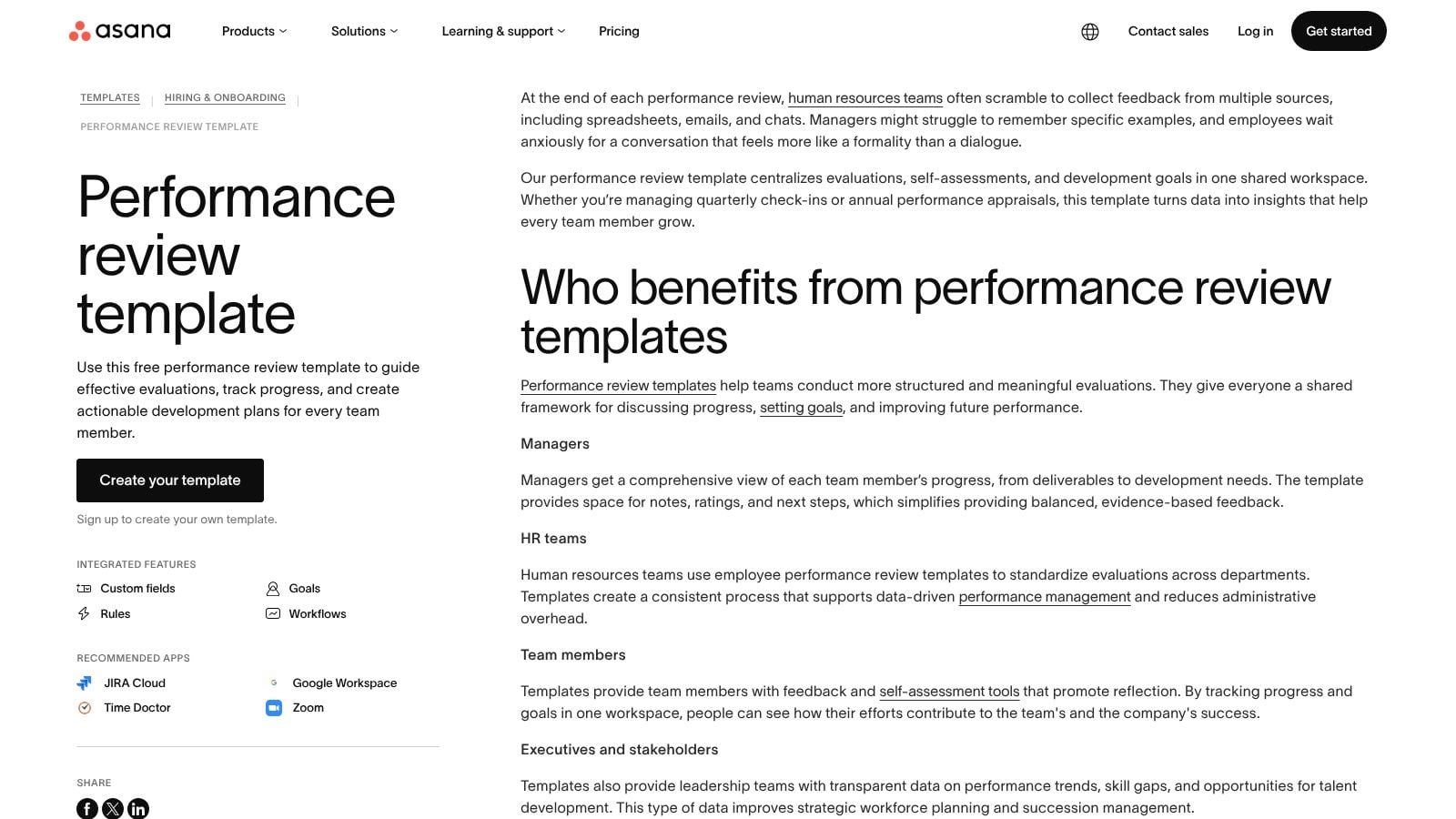 Asana, Performance Review Template