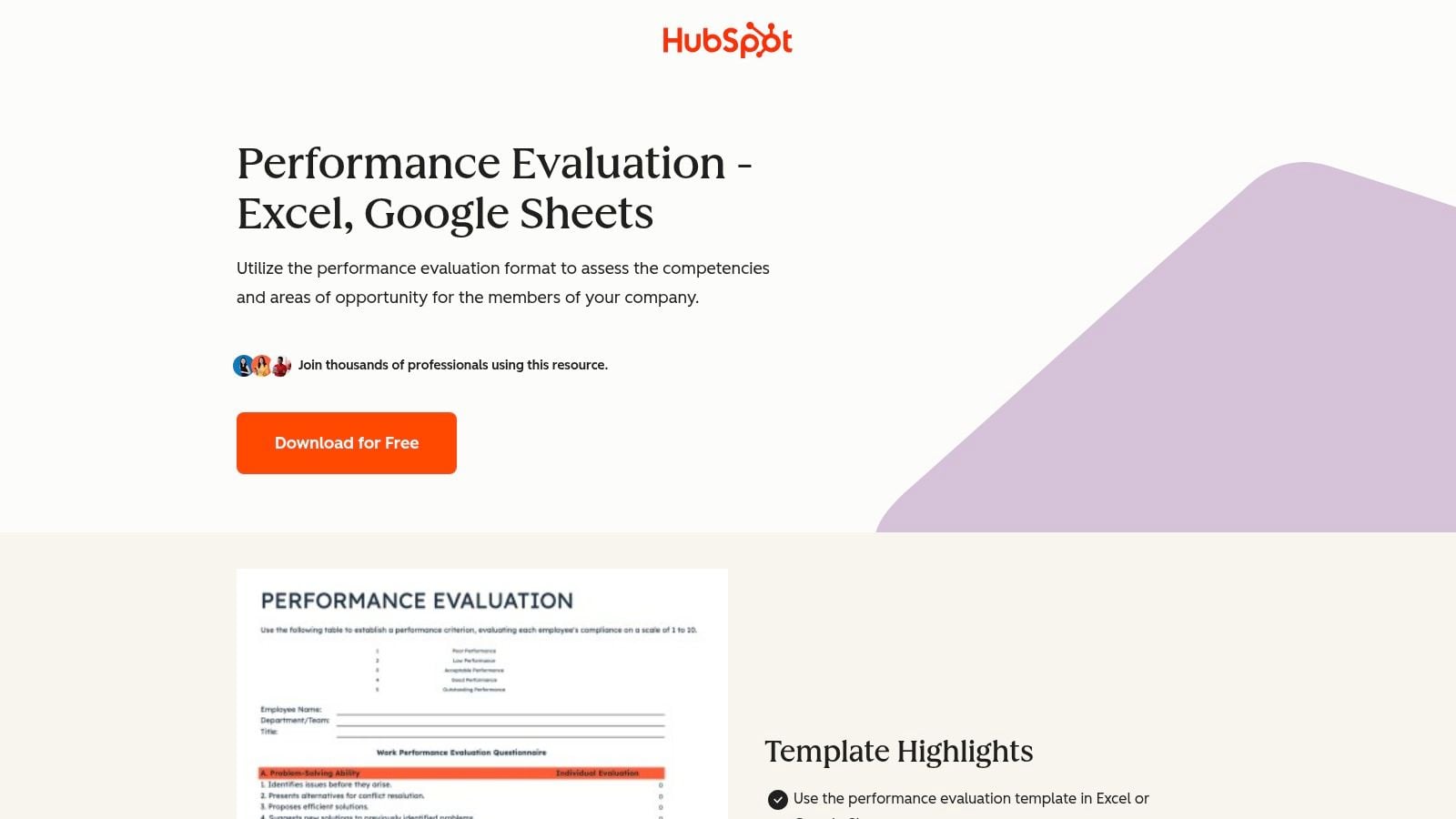 HubSpot, Free Performance Evaluation Templates