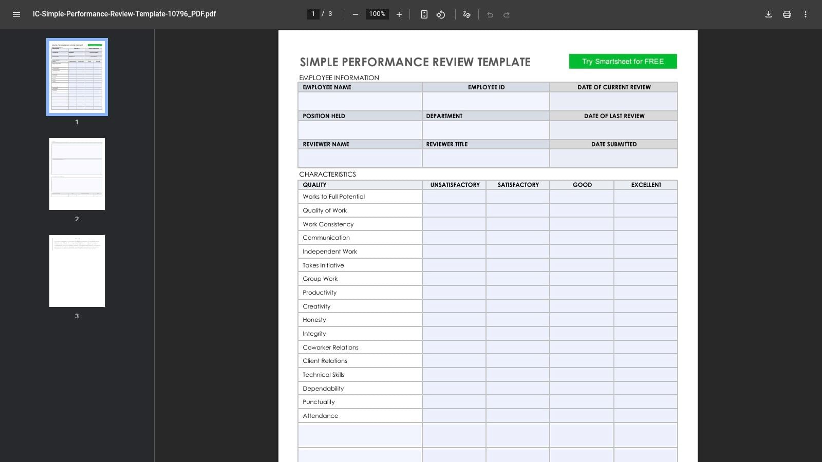 Smartsheet, Performance Review Templates