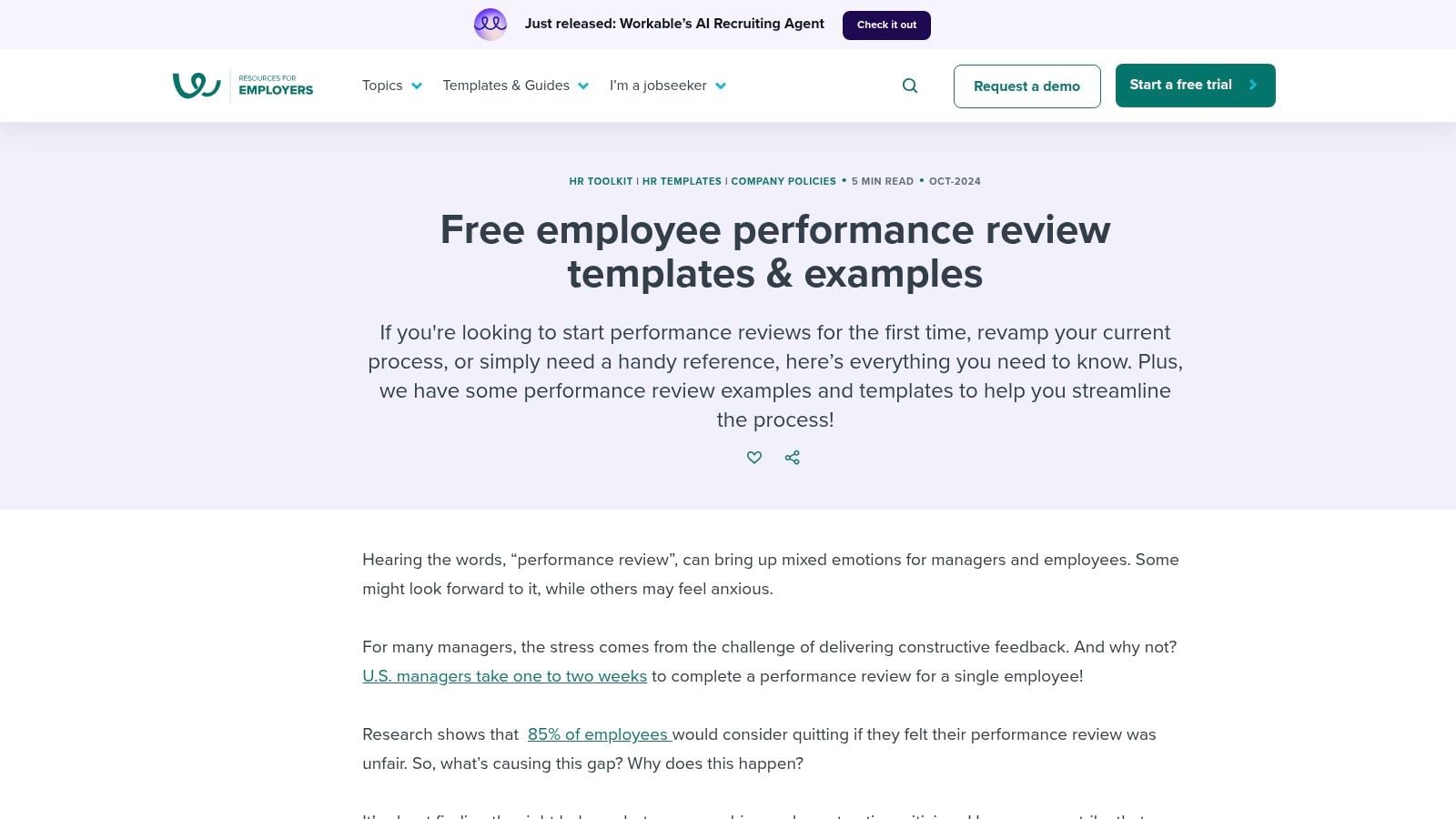 Workable, Free Employee Performance Review Templates & Examples